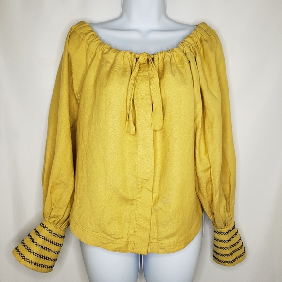 Jan Barboglio Tops - Vintage Jan Barboglio Yellow Linen Embroide Top 6